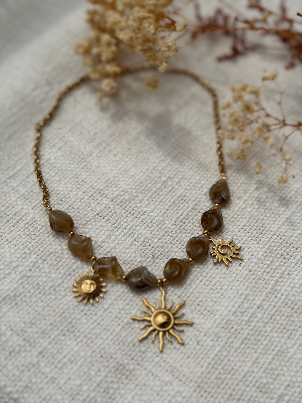 COLLIER SOLEIL DORÉ MARRON