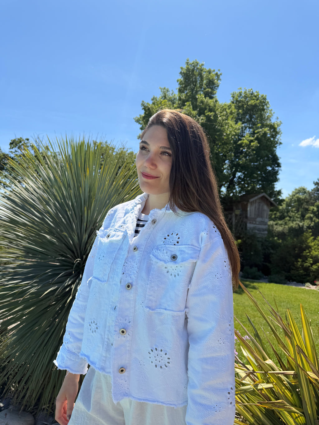 Veste en jean blanc style bohème femme 