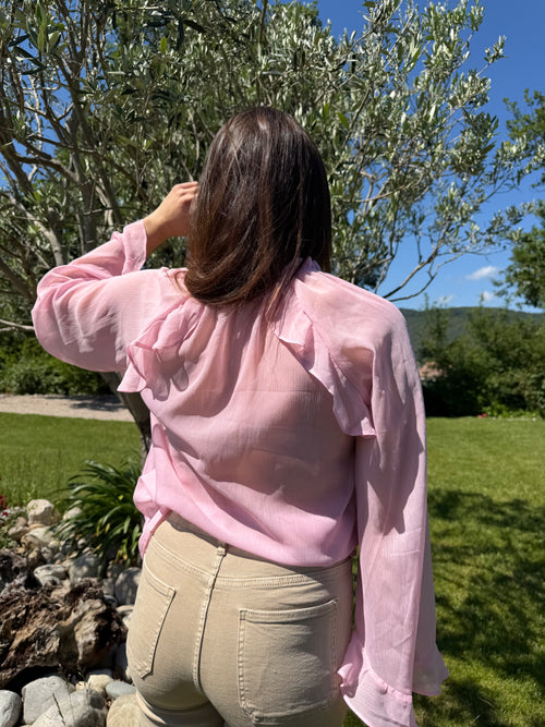 blouse à volant rose pour un style chic et élégant pour femme