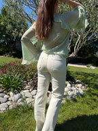 jean wide leg beige ajusté et large aux chevilles pour un style branché pour femme