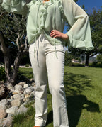 jean wide leg beige ajusté et large aux chevilles pour un style branché pour femme