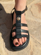 sandale soleil noir style bohème pour femme