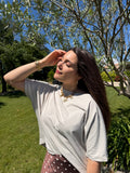 tee shirt oversize beige manche style décontracté pour femme