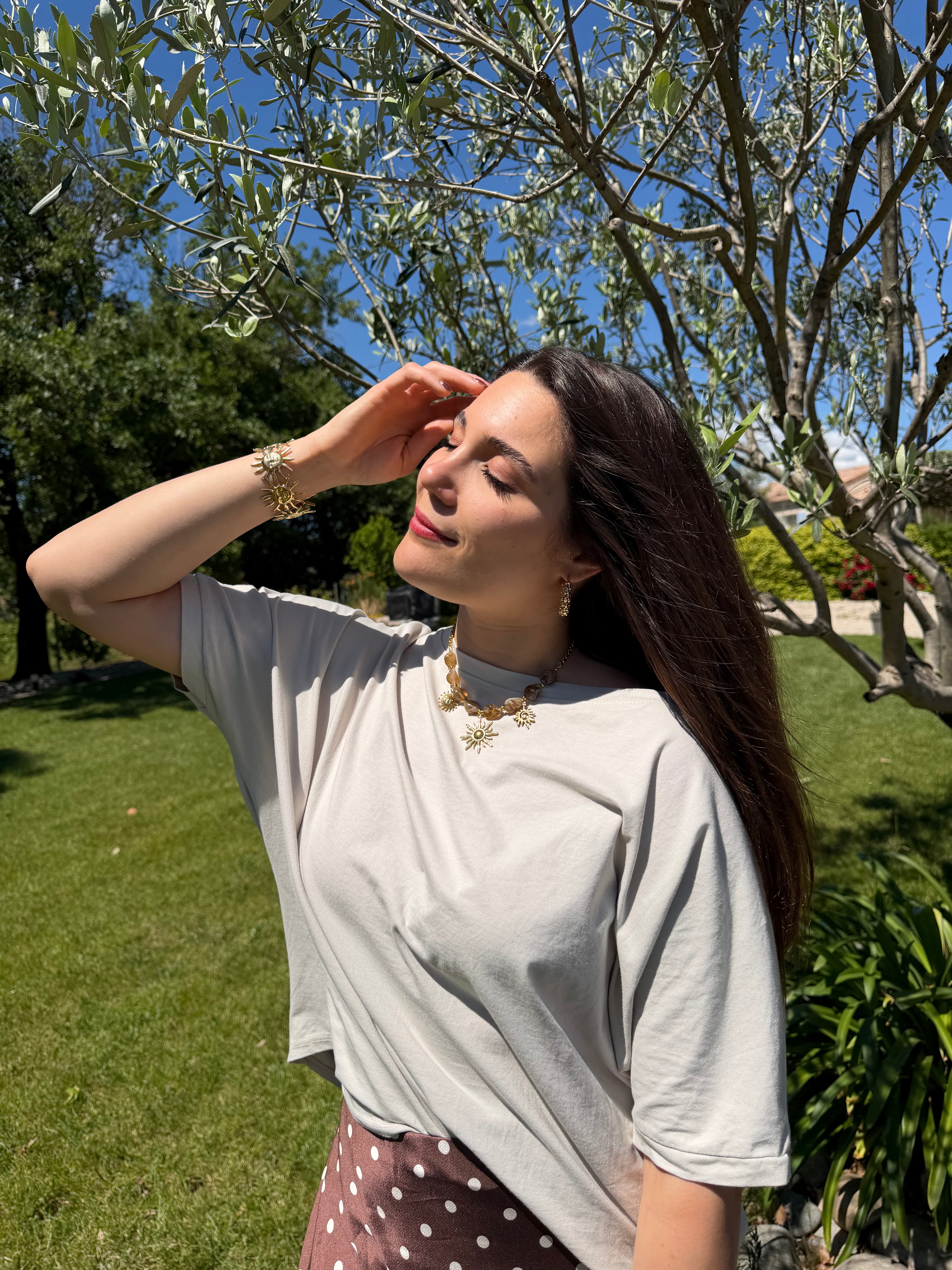 tee shirt oversize beige manche style décontracté pour femme