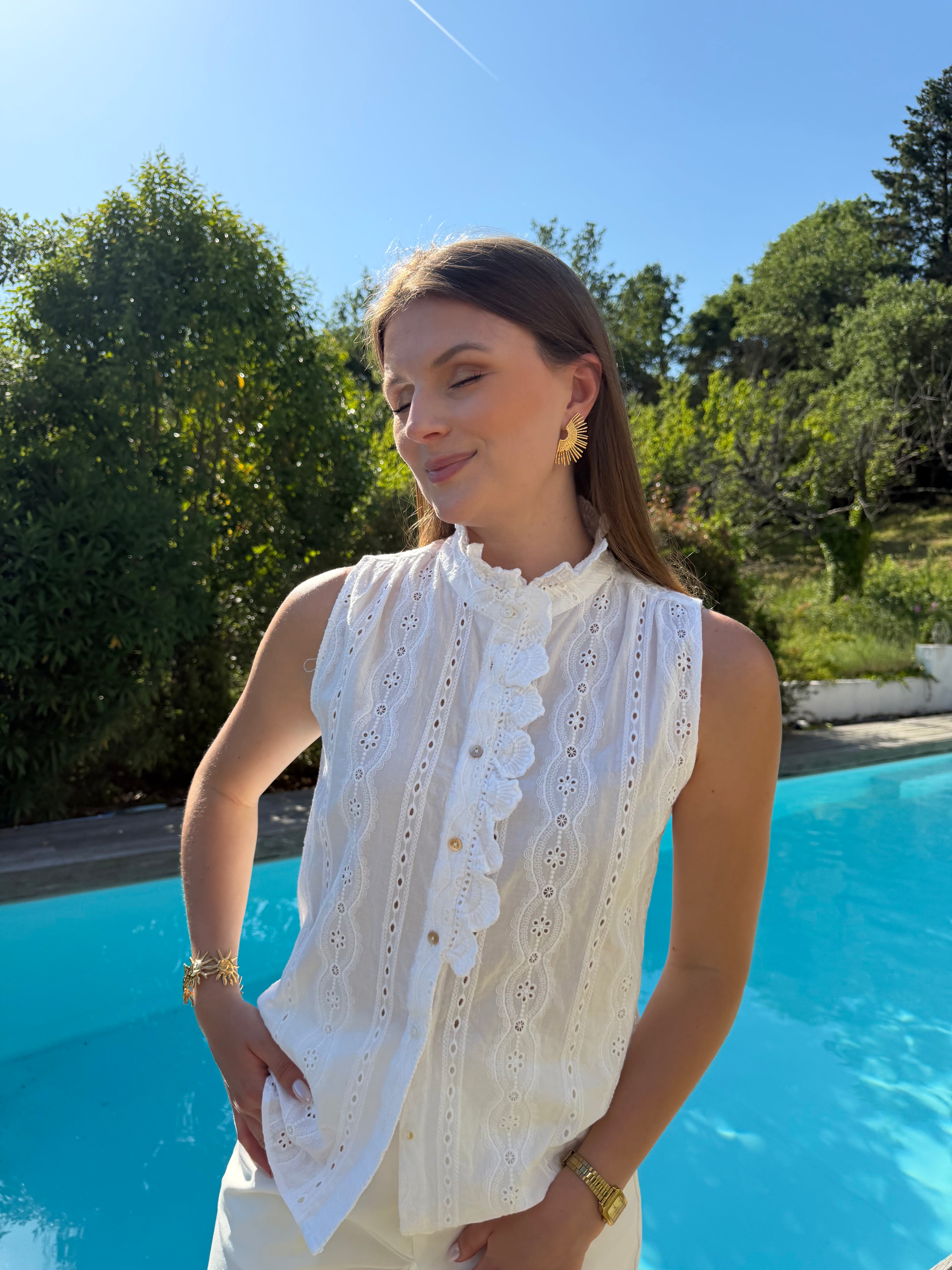 top broderie anglaise blanc pour un style chic et décontracté pour femme